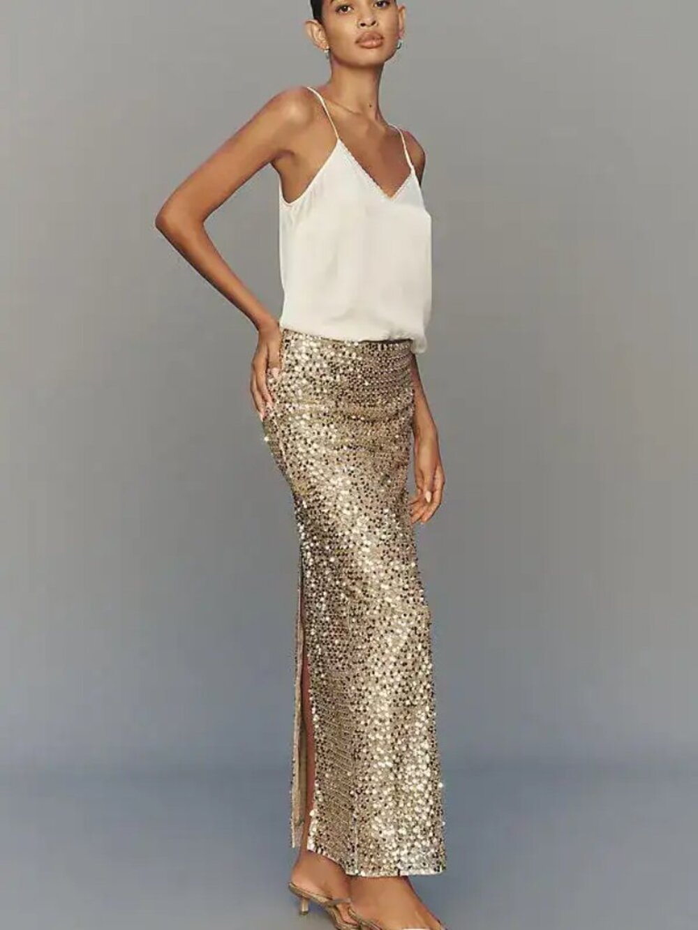 NWT Shona Joy Bria Gold Sequin Maxi Skirt, Size 10